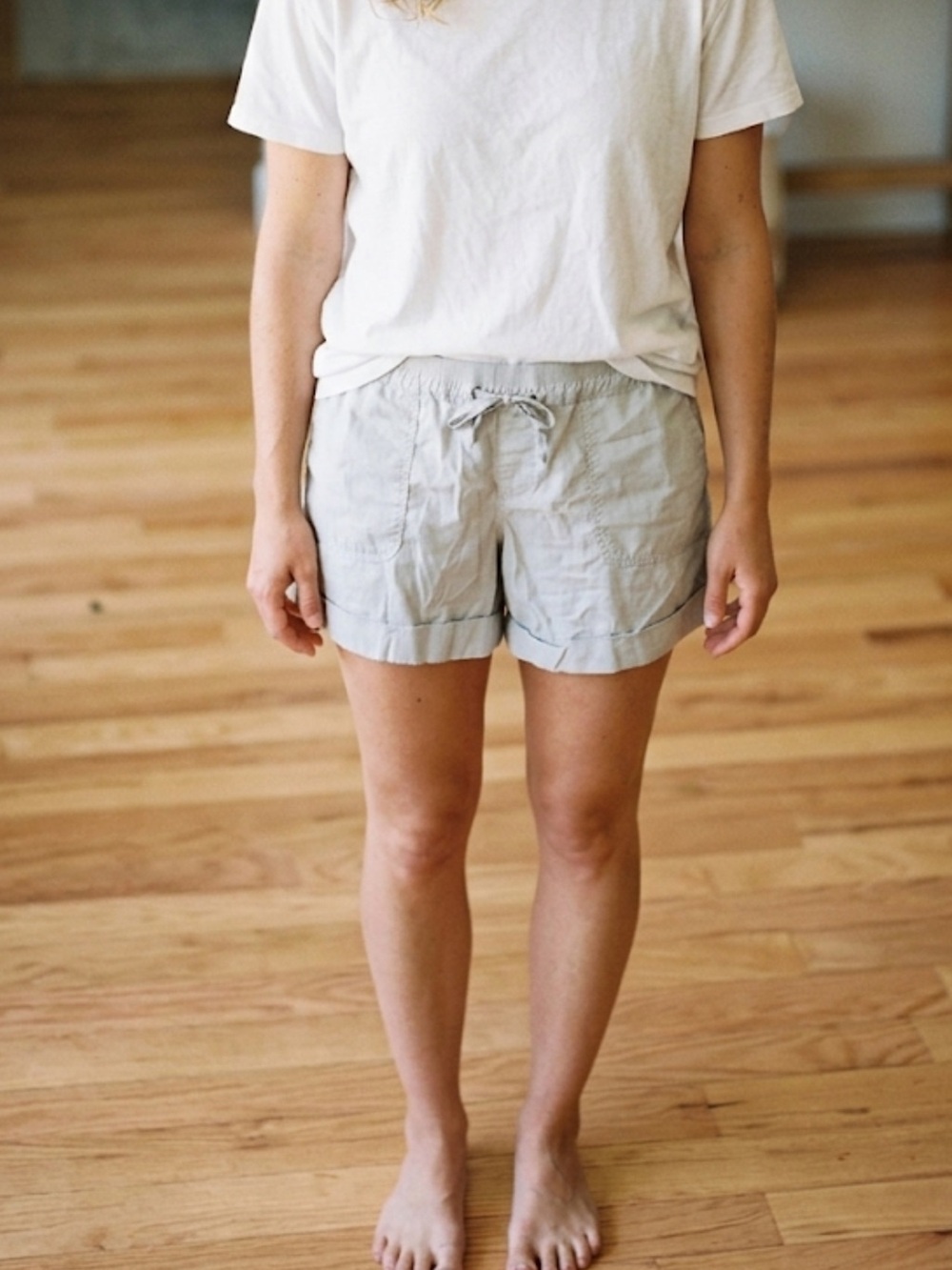 Old Navy Light Gray Womens Drawstring Cotton Shorts ribbed waist large beach